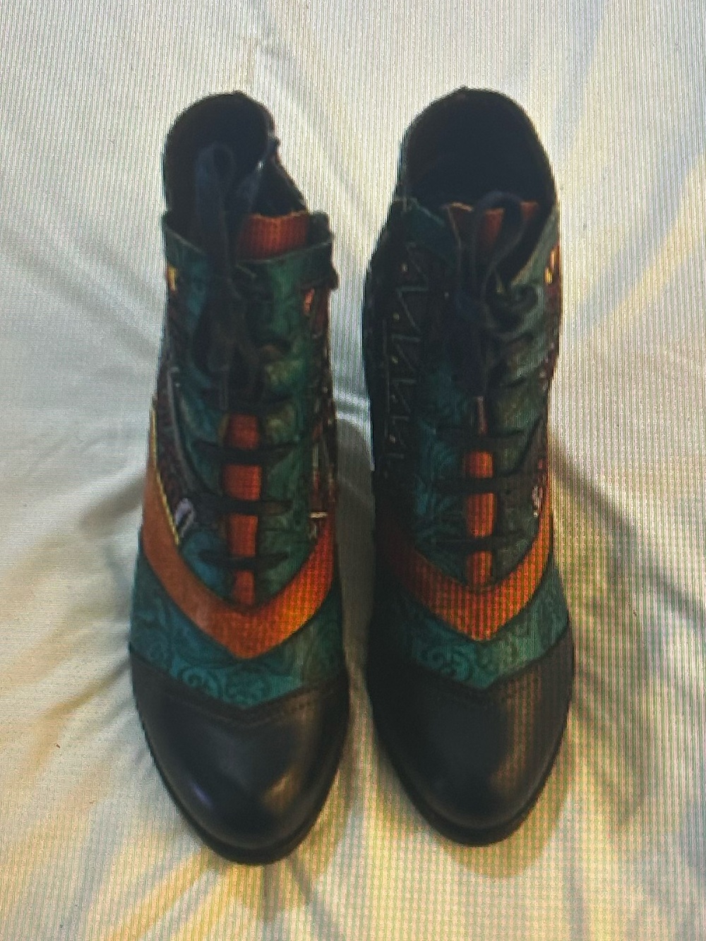 Socofy YSK Chunky Multicolor Leather High-Top Booties; sz 11